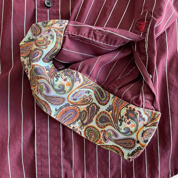 Robert Graham Sport Shirt - Maroon with Pale Blue Pinstripe - X-Large - Picture 4 of 6